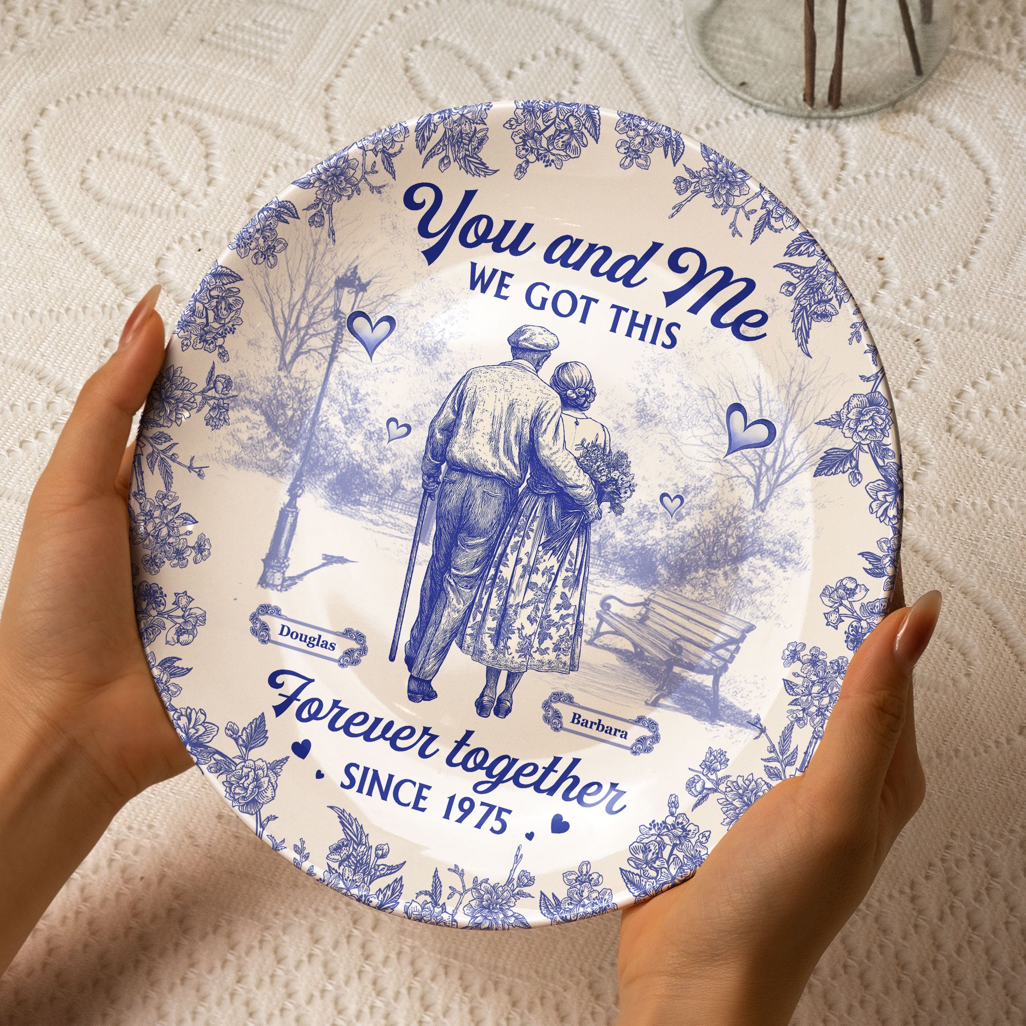 You & Me We Got This - Anniversary Gifts Couple Toile De Jouy - Personalized Ceramic Plate