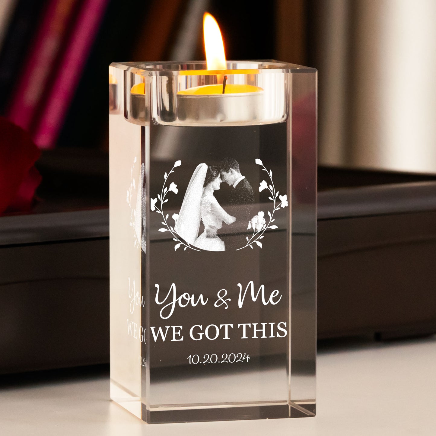 You & Me We Got This - Personalized Photo Crystal Candle Holder