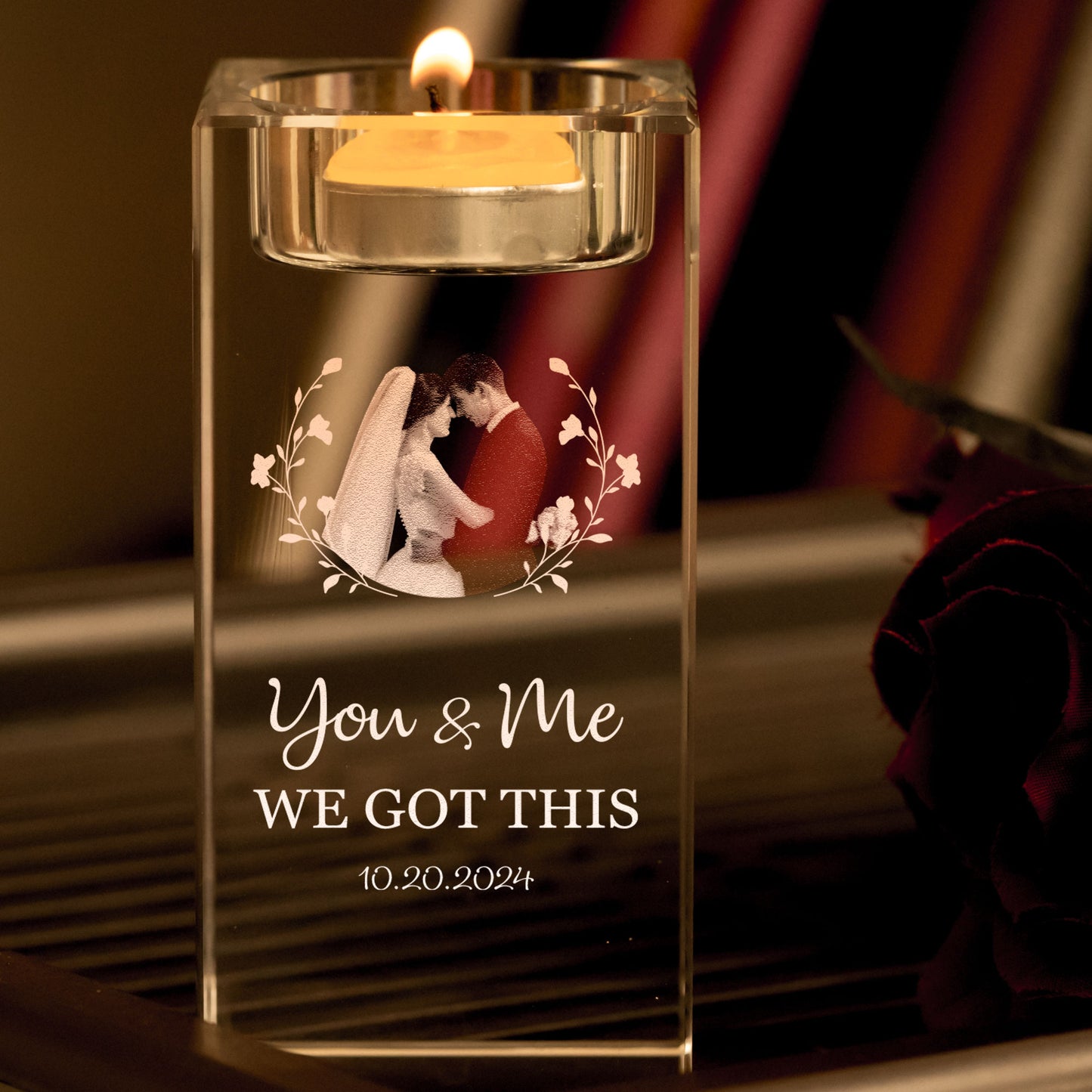 You & Me We Got This - Personalized Photo Crystal Candle Holder