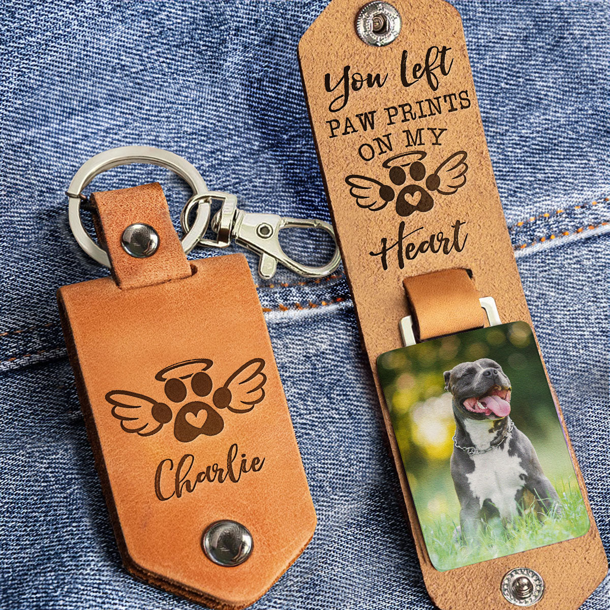 You Left Paw Prints - Personalized Leather Photo Keychain