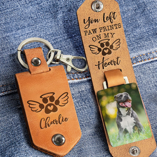 You Left Paw Prints - Personalized Leather Photo Keychain