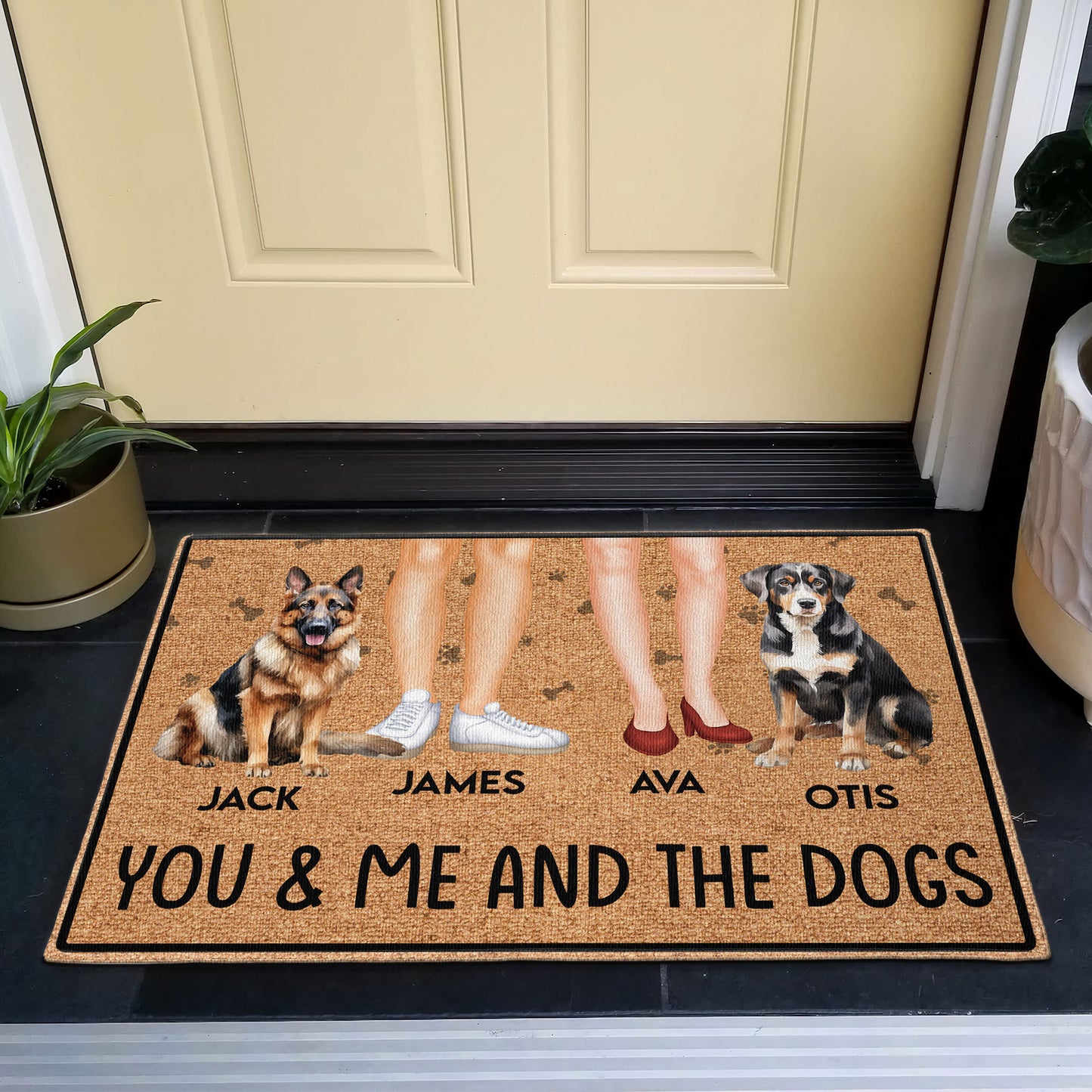 You, Me And The Dogs - Personalized Doormat