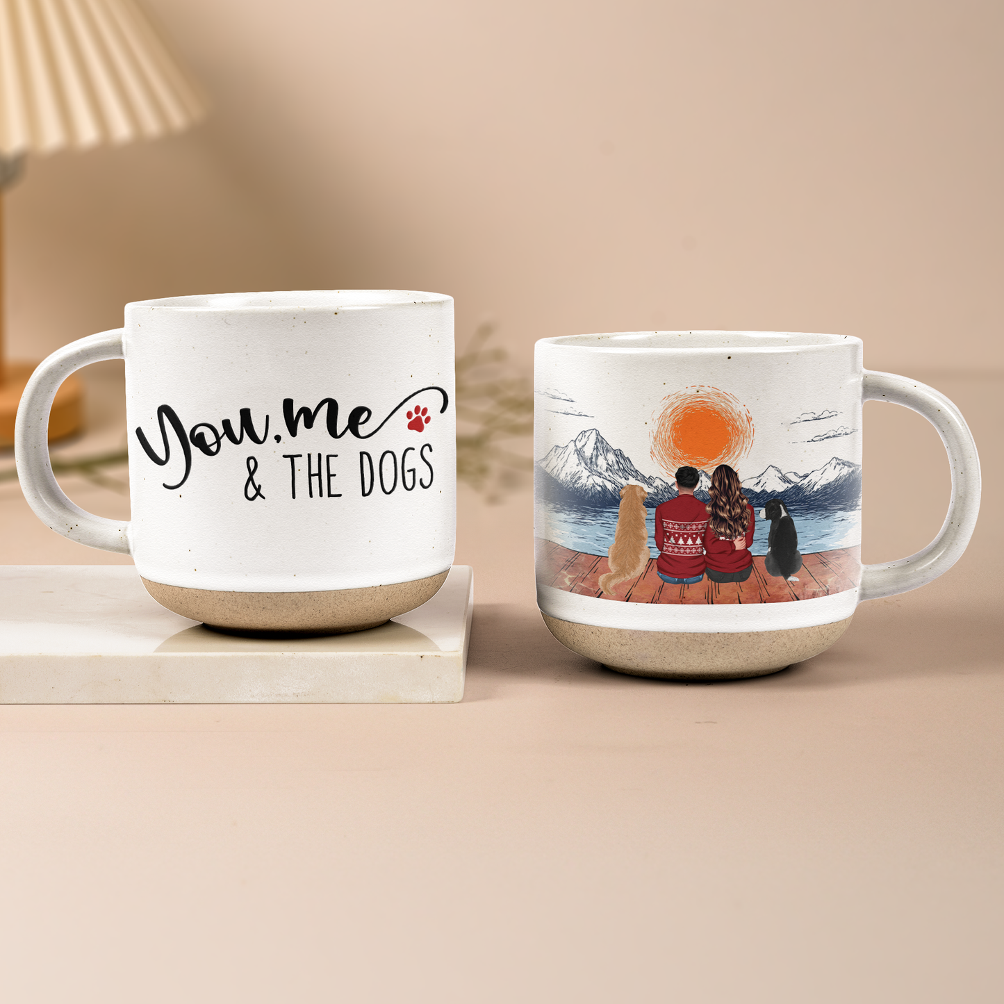 You, Me & The Pets Dogs Cats - Personalized Pottery Mug