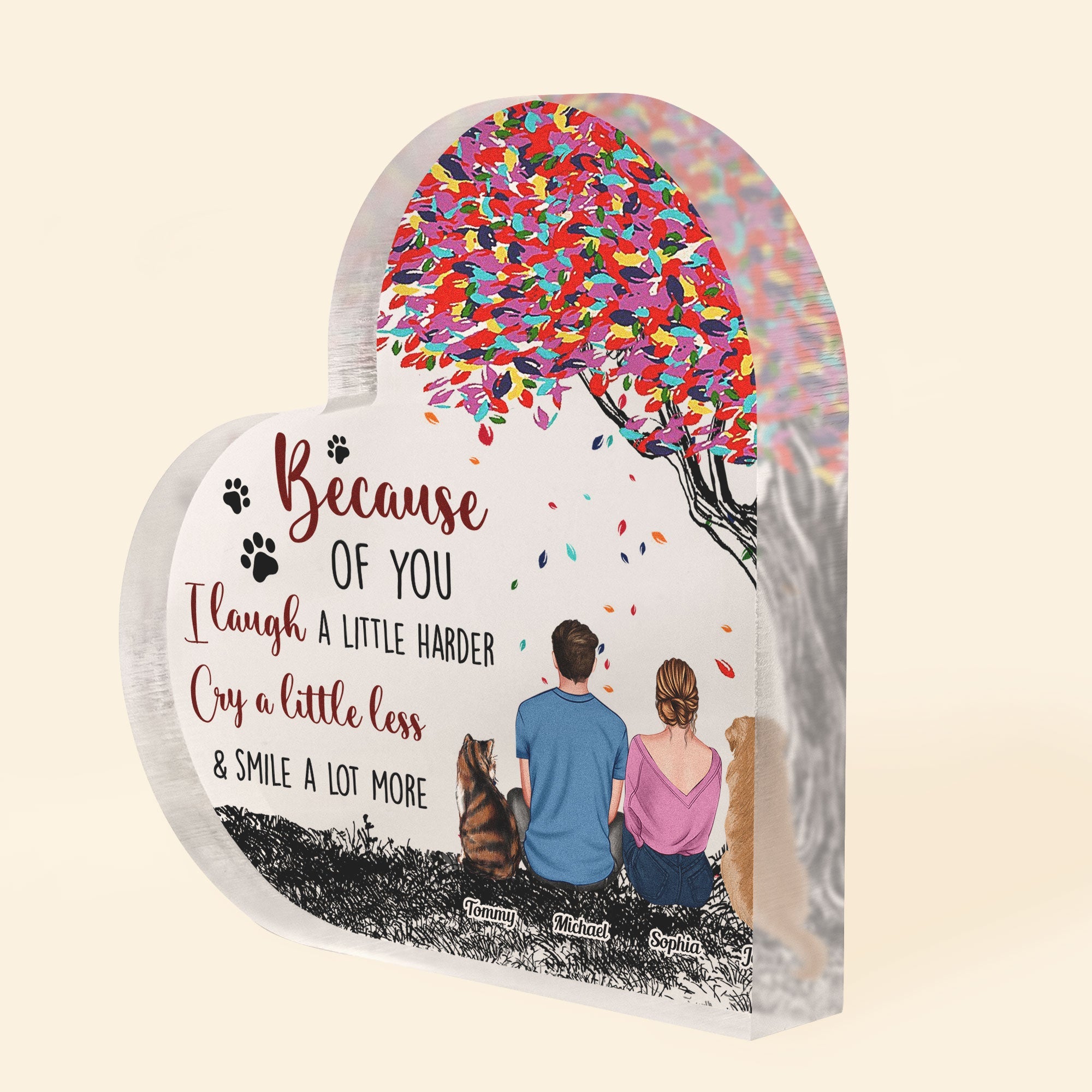 You, Me, And The Dogs, Cats, Pets - Personalized Heart-Shaped Acrylic Plaque