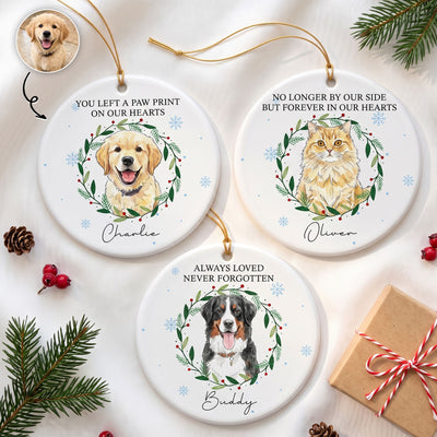 You Left Paw Prints On Our Hears Custom Pet Portrait Watercolor Memorial Christmas - Personalized Ornament