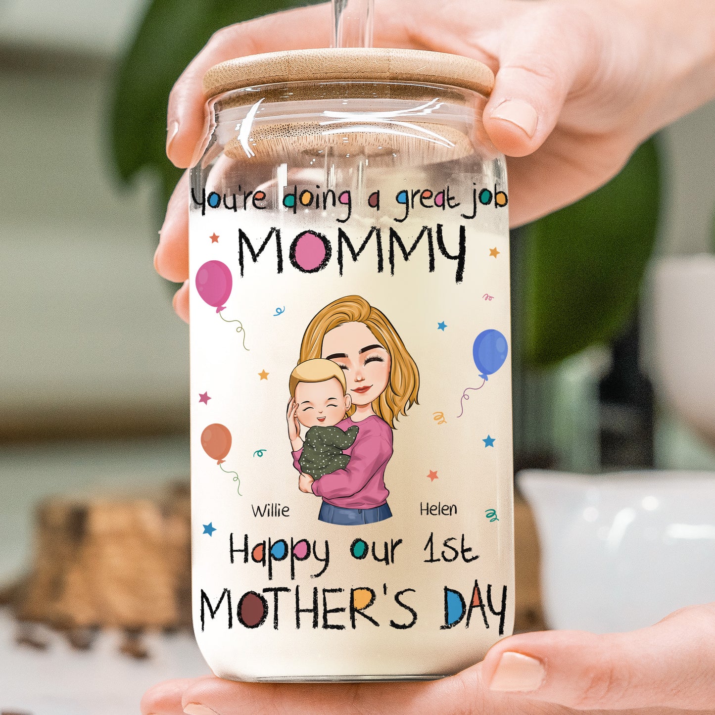 You're Doing A Great Job Mommy - Personalized Clear Glass Cup
