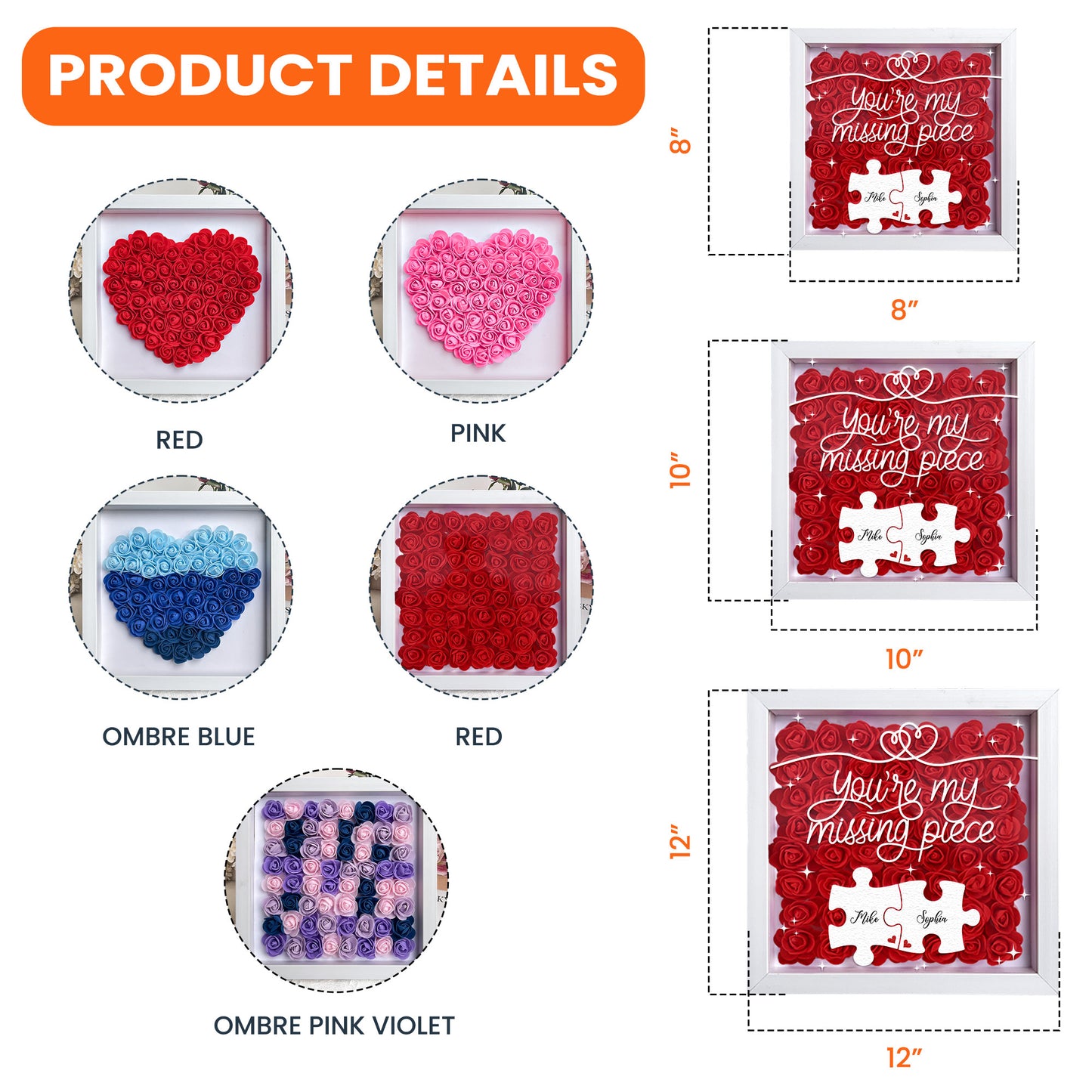 You're My Missing Piece - Personalized Flower Shadow Box With LED Light