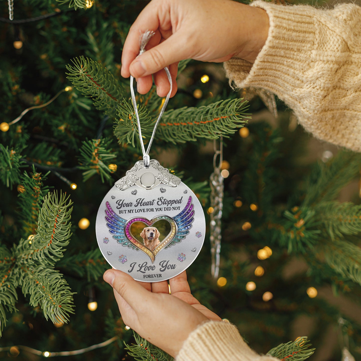 Your Heart Stopped, But My Love For You Did Not - Personalized Glass Photo Ornament With Silver Cap