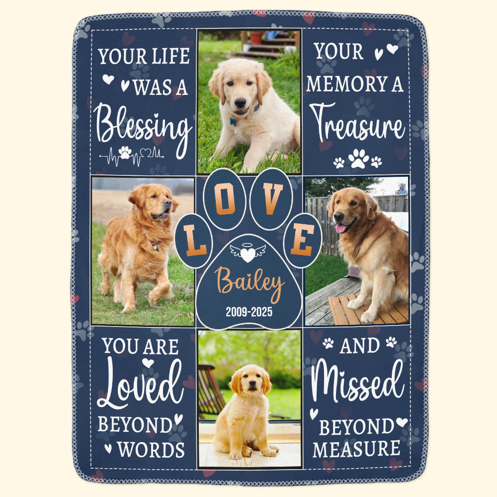 Your Life Was A Blessing Pet Loss - Personalized Photo Blanket