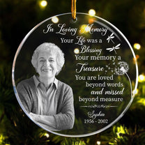 Your Life Was A Blessing Your Memory A Treasure - Personalized Acrylic Photo Ornament