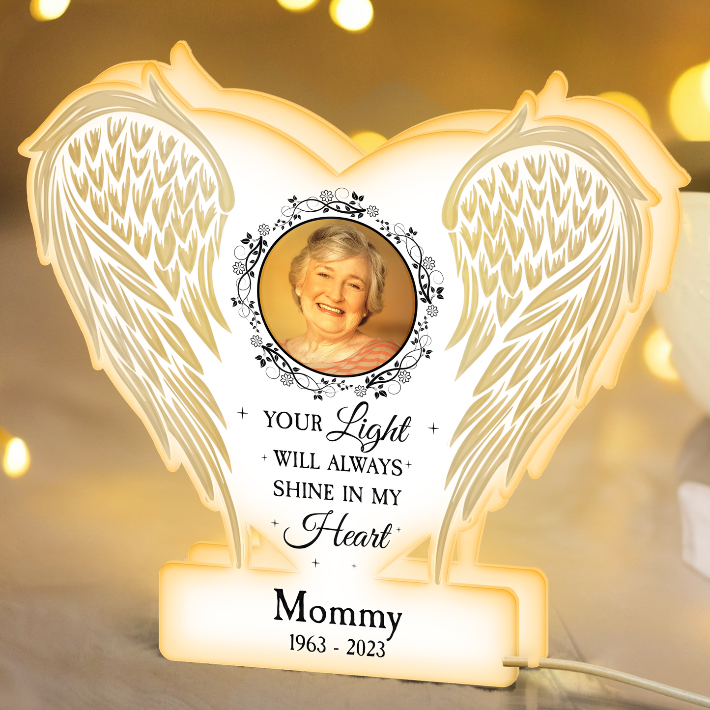 Your Light Will Always Shine In My Heart Memorial Gift - Personalized Custom Shape Photo Light Box