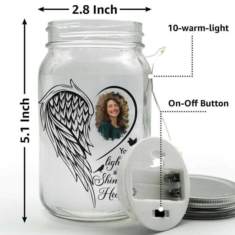 Your Light Will Always Shine In My Heart - Personalized Mason Jar Photo Light