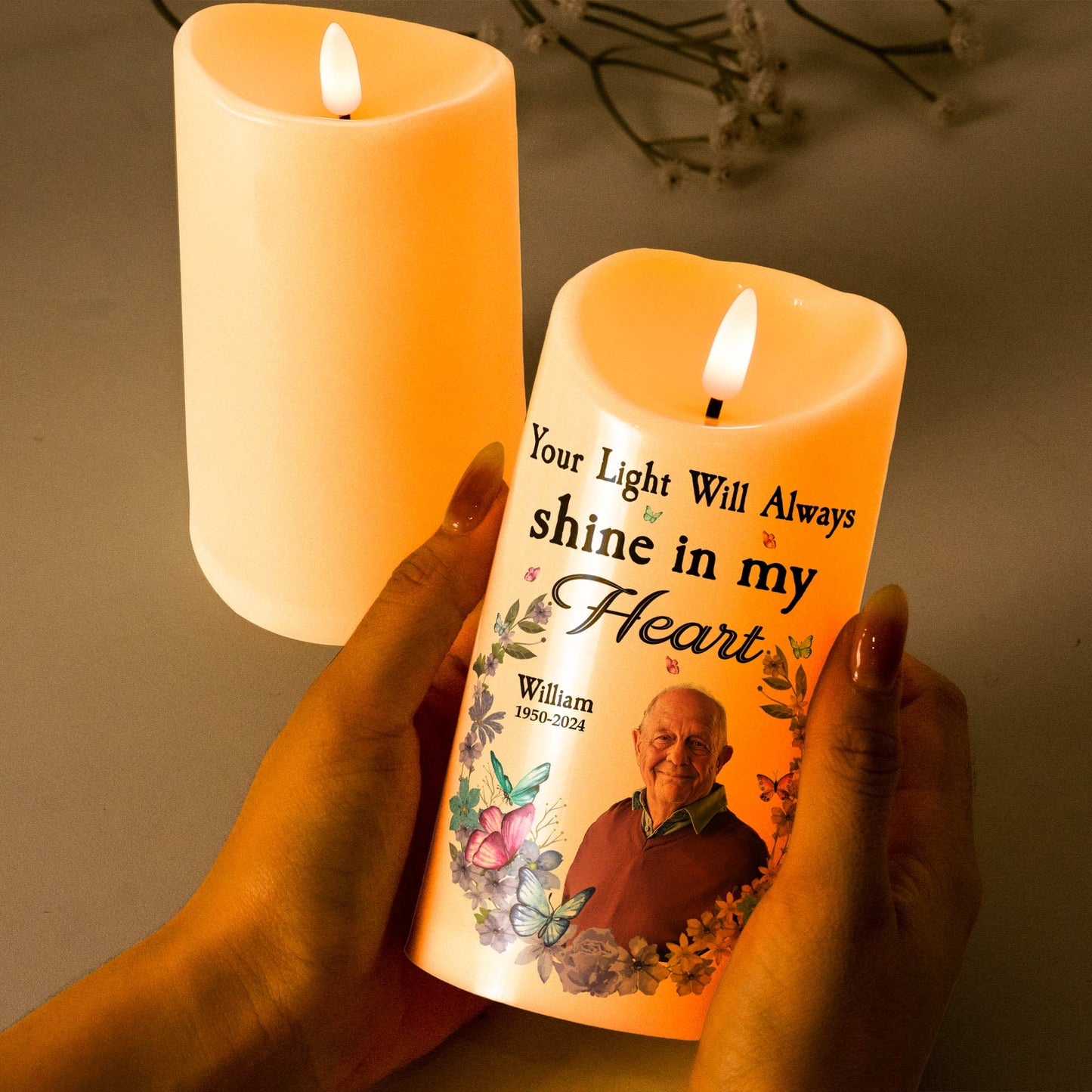 Your Light Will Always Shine In My Heart - Personalized Photo LED Candle