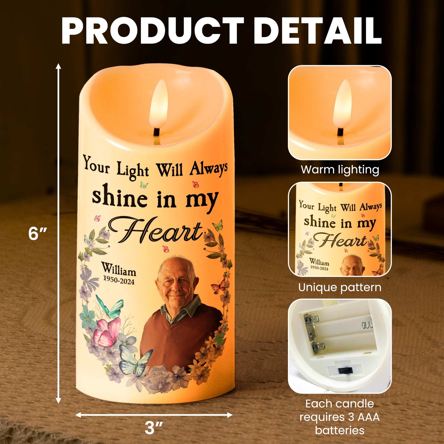 Your Light Will Always Shine In My Heart - Personalized Photo LED Candle