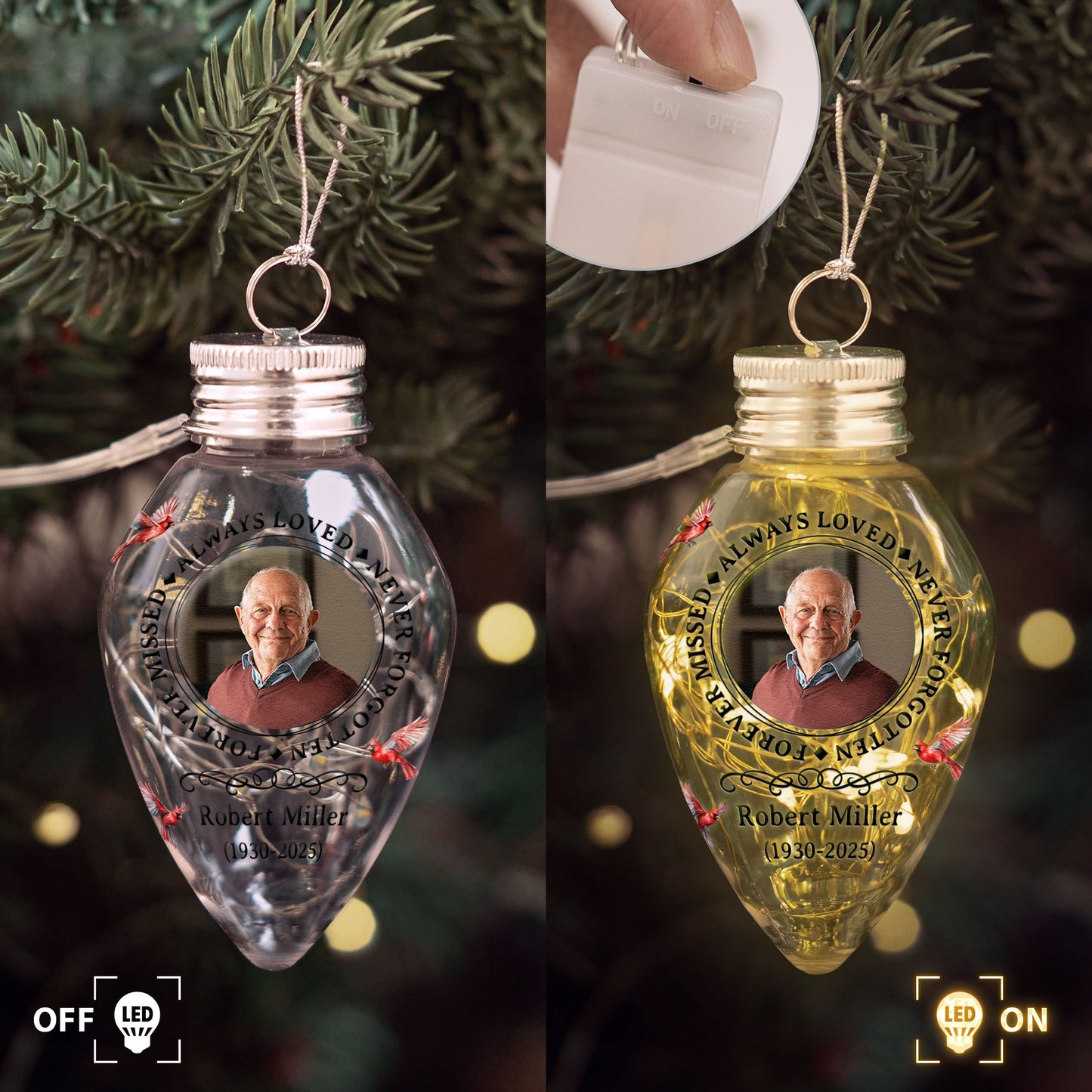 Your Light Will Always Shine In Our Hearts Memorial - Personalized Photo LED Christmas Light