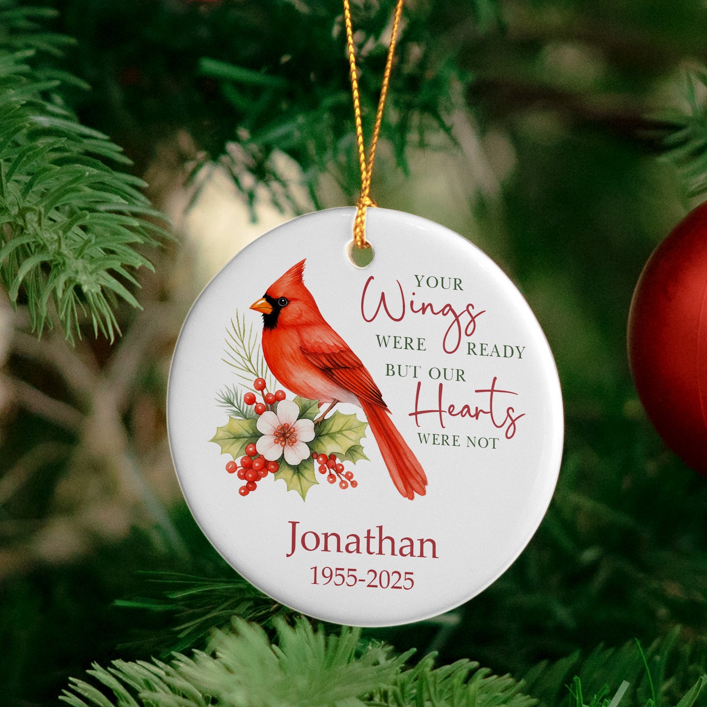 Your Wings Were Ready Memorial Christmas Ornament - Personalized Ceramic Ornament