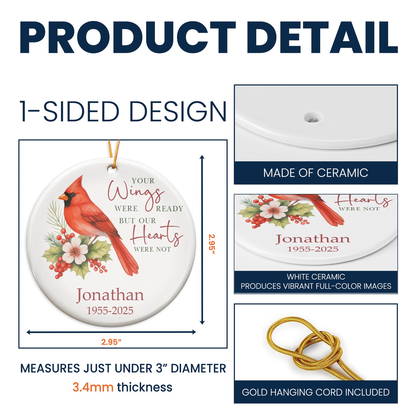 Your Wings Were Ready Memorial Christmas Ornament - Personalized Ceramic Ornament