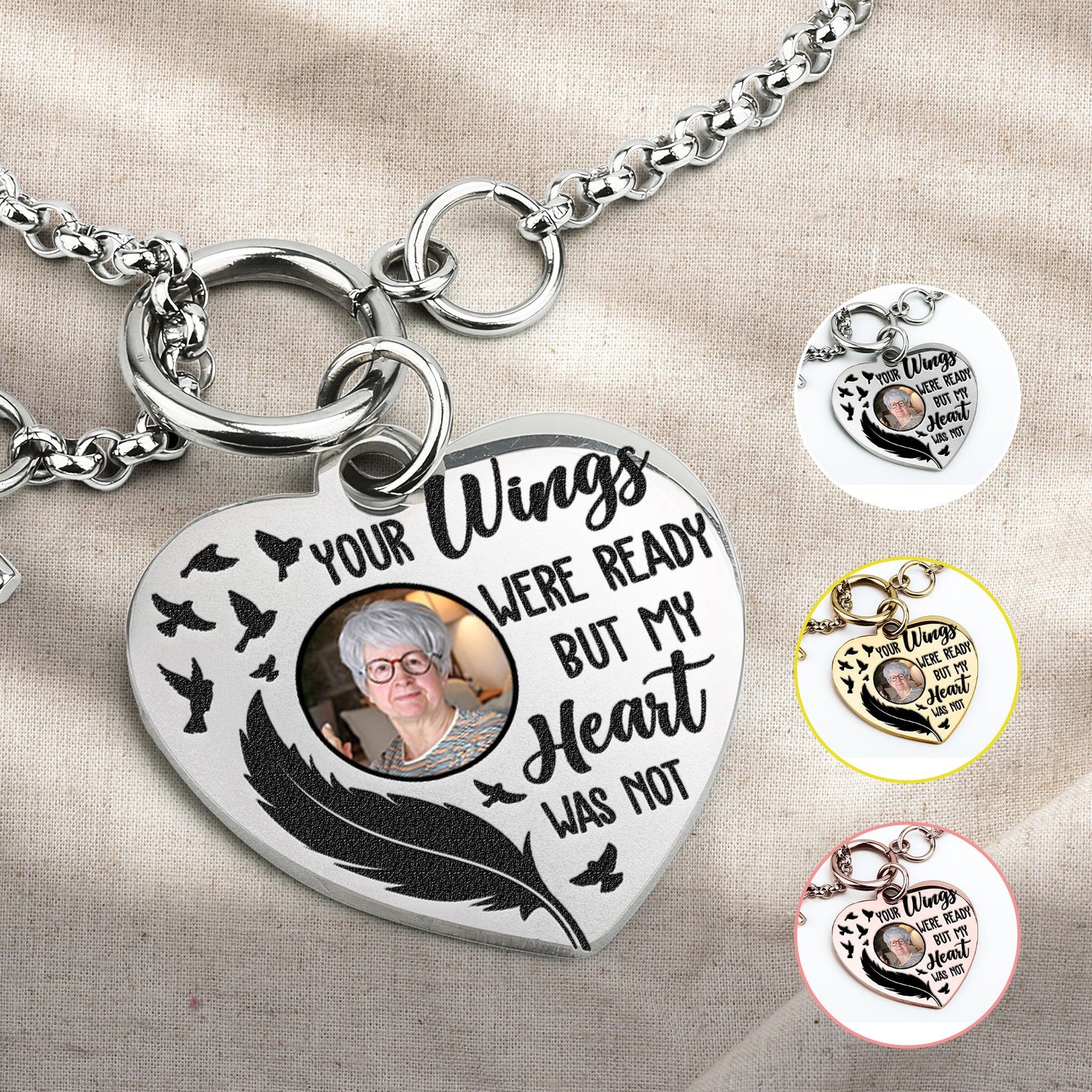 Your Wings Were Ready Personalized Photo Heart Bracelet