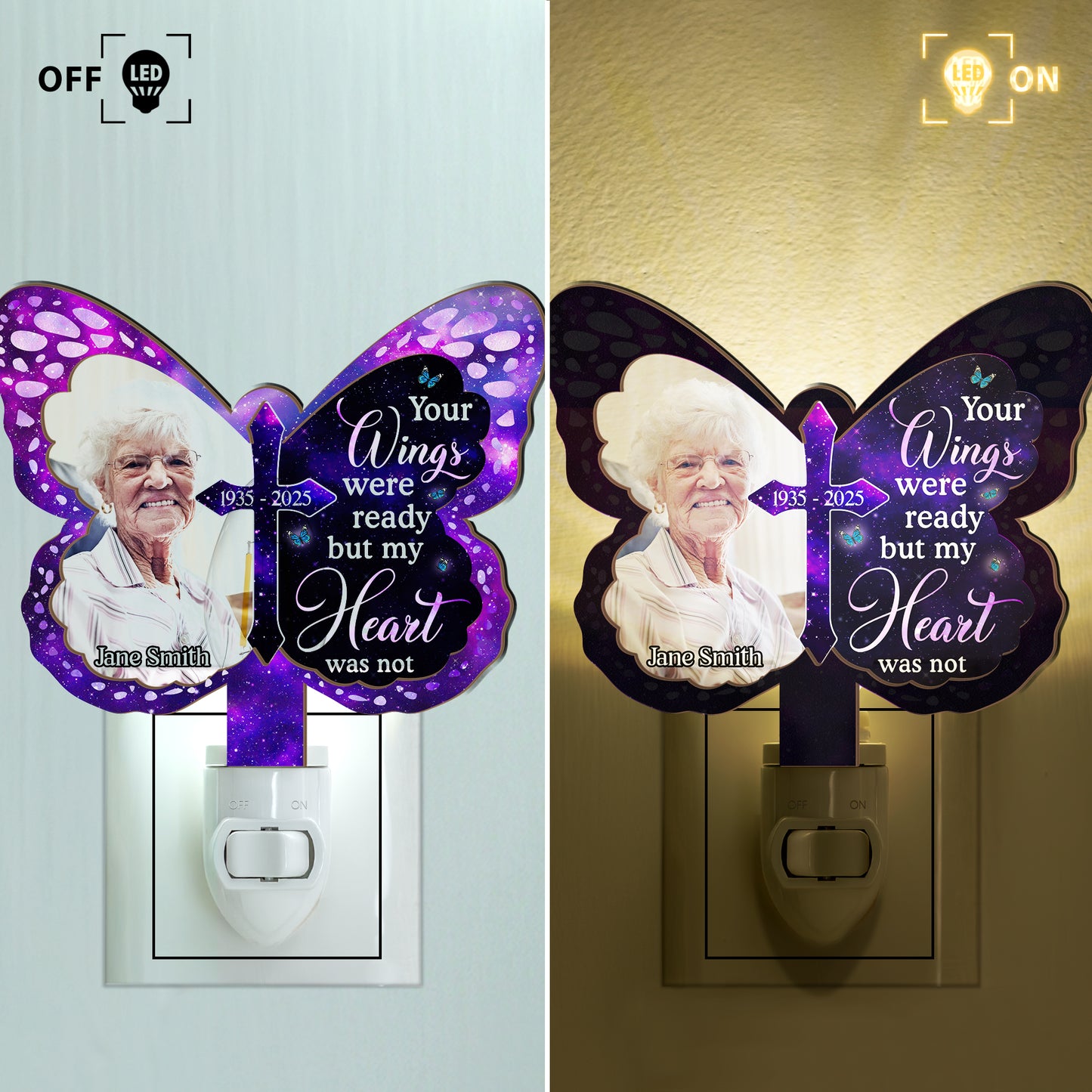 Your Wings Were Ready - Personalized Wood And Acrylic Night Light