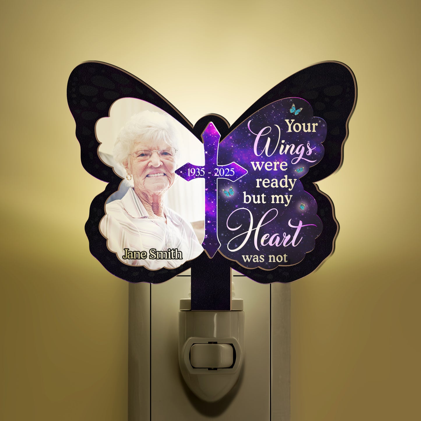 Your Wings Were Ready - Personalized Wood And Acrylic Night Light