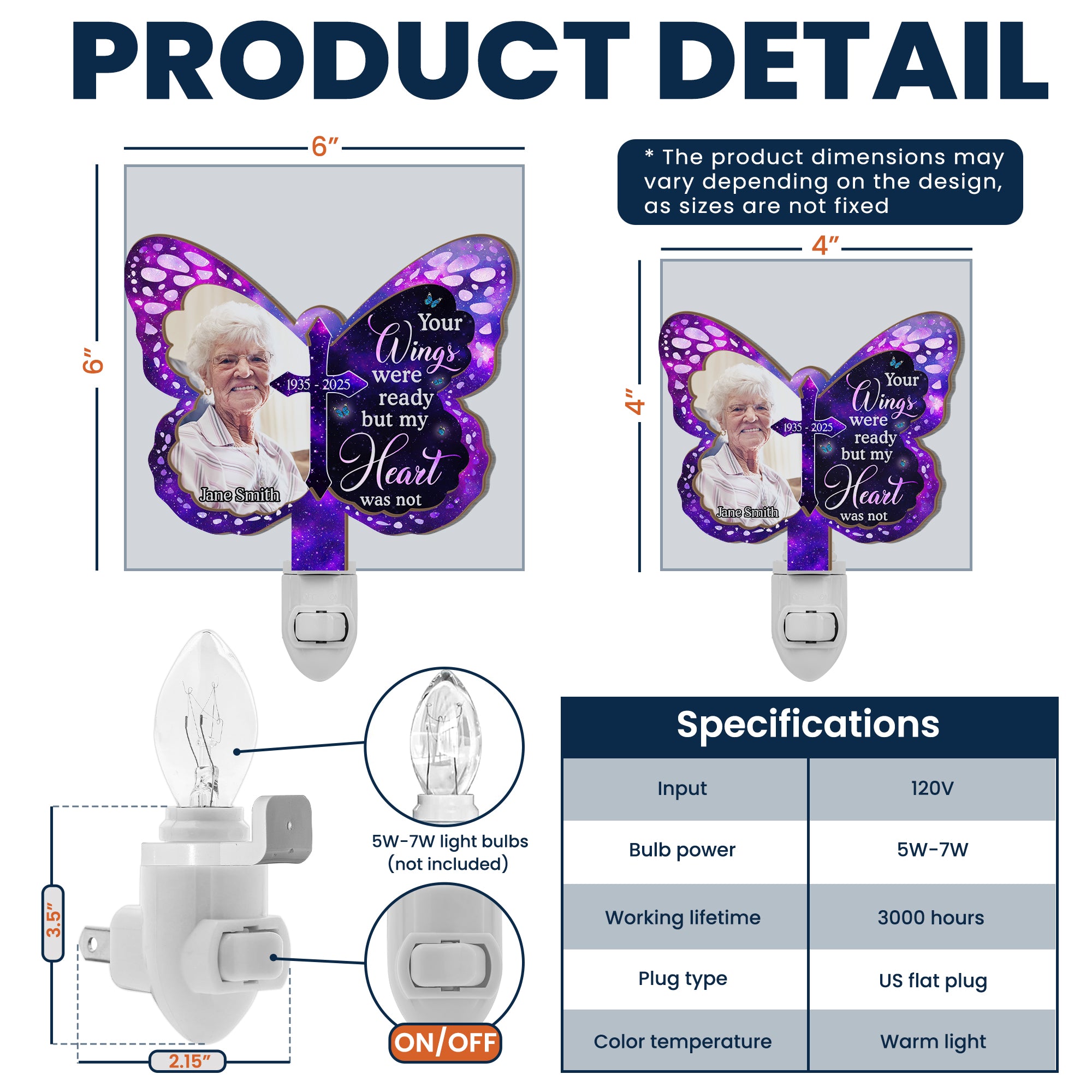 Your Wings Were Ready - Personalized Wood And Acrylic Night Light