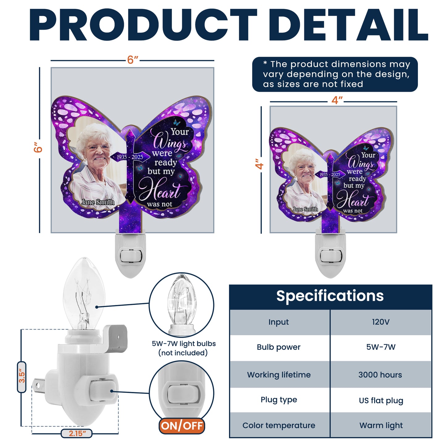 Your Wings Were Ready - Personalized Wood And Acrylic Night Light