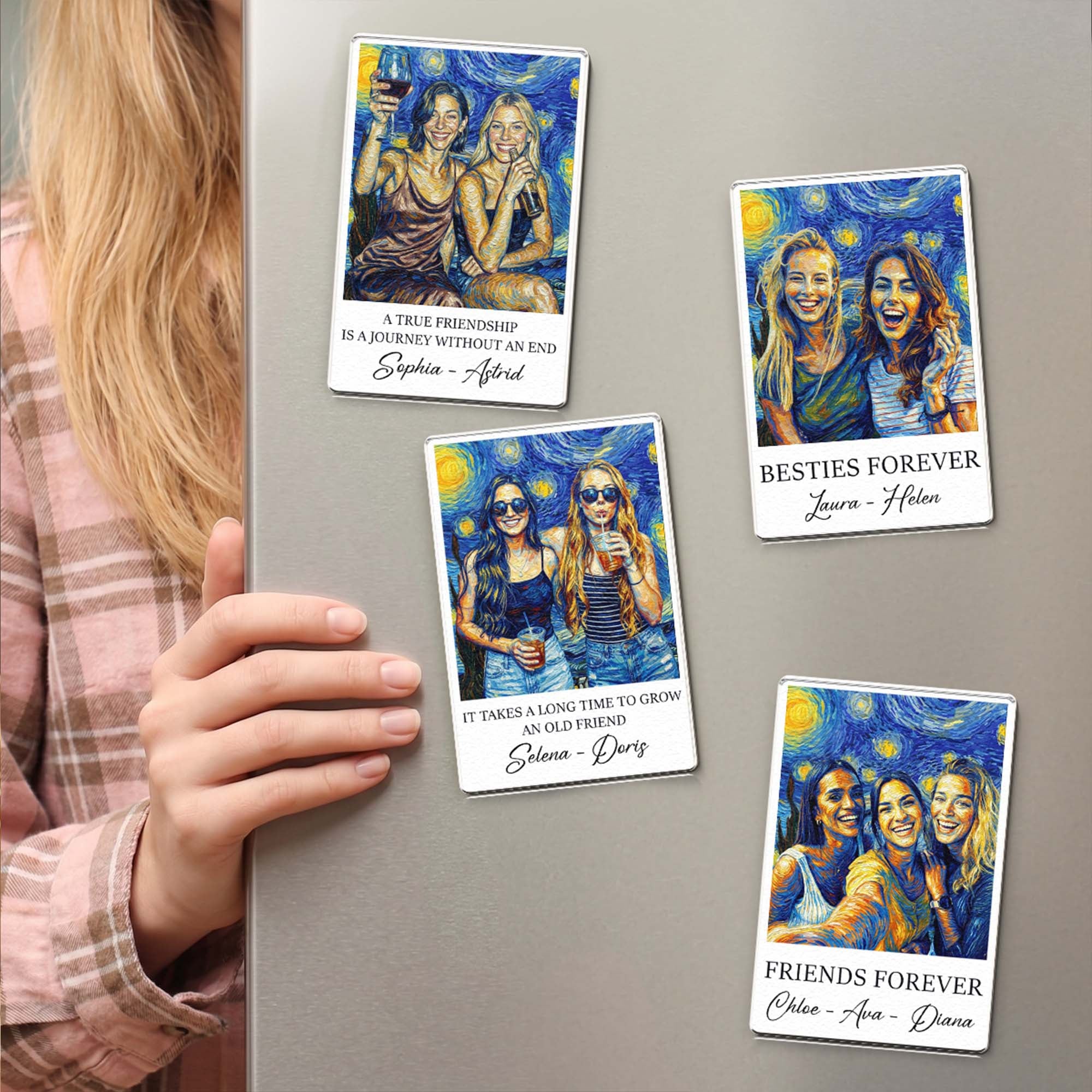 A True Friendship Is A Journey Custom Photo Van Gogh Art - Personalized Magnet 2