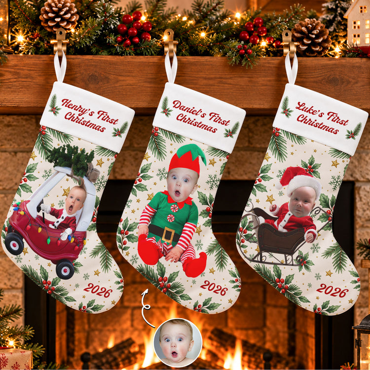 Adorable Newborn Baby Custom Photo - Personalized Stocking 1