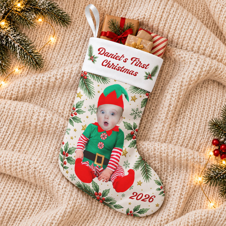 Adorable Newborn Baby Custom Photo - Personalized Stocking 2