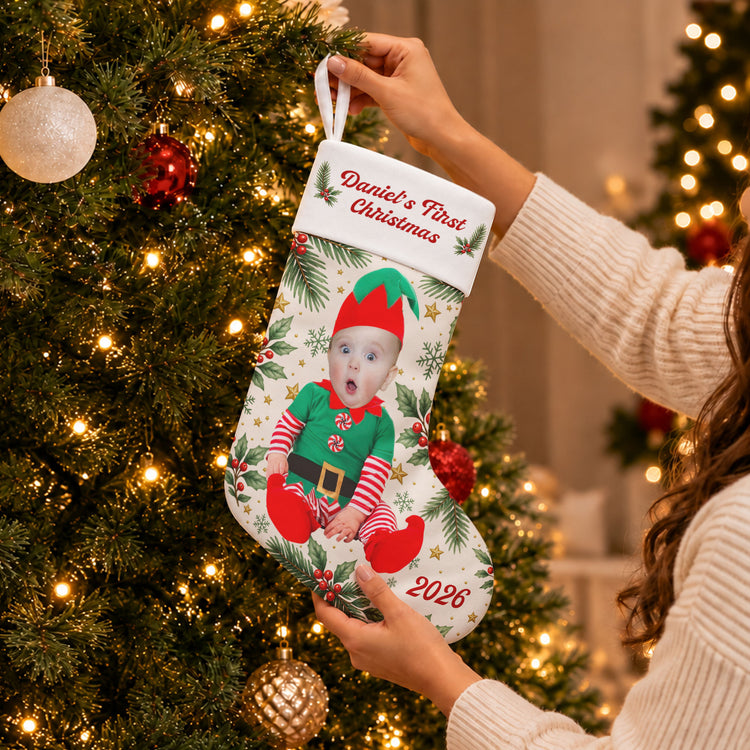 Adorable Newborn Baby Custom Photo - Personalized Stocking 3