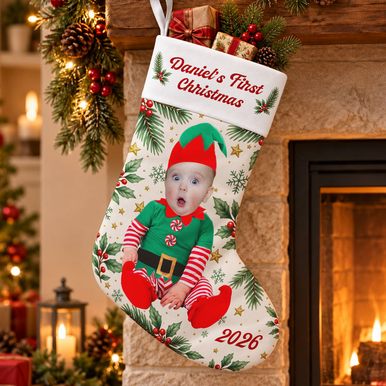 Adorable Newborn Baby Custom Photo - Personalized Stocking 4