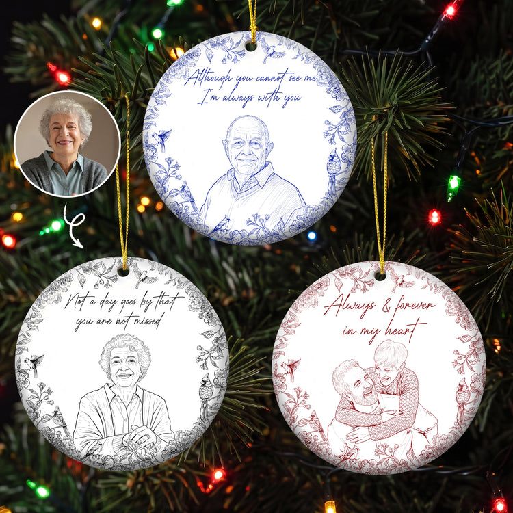 Always With You At Christmas & Forever Custom Photo Sketch Art - Personalized Ornament 1