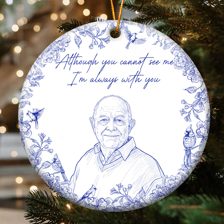 Always With You At Christmas & Forever Custom Photo Sketch Art - Personalized Ornament 2