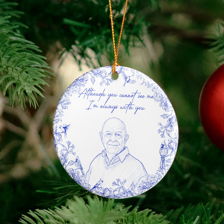 Always With You At Christmas & Forever Custom Photo Sketch Art - Personalized Ornament 4