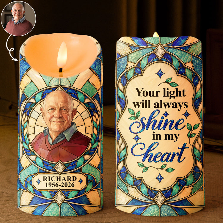 Always With You Custom Photo Stained Glass Art Memorial Gifts - Personalized LED Candle 1