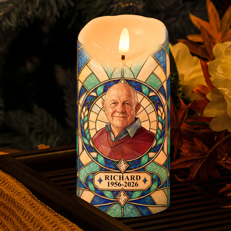 Always With You Custom Photo Stained Glass Art Memorial Gifts - Personalized LED Candle 2