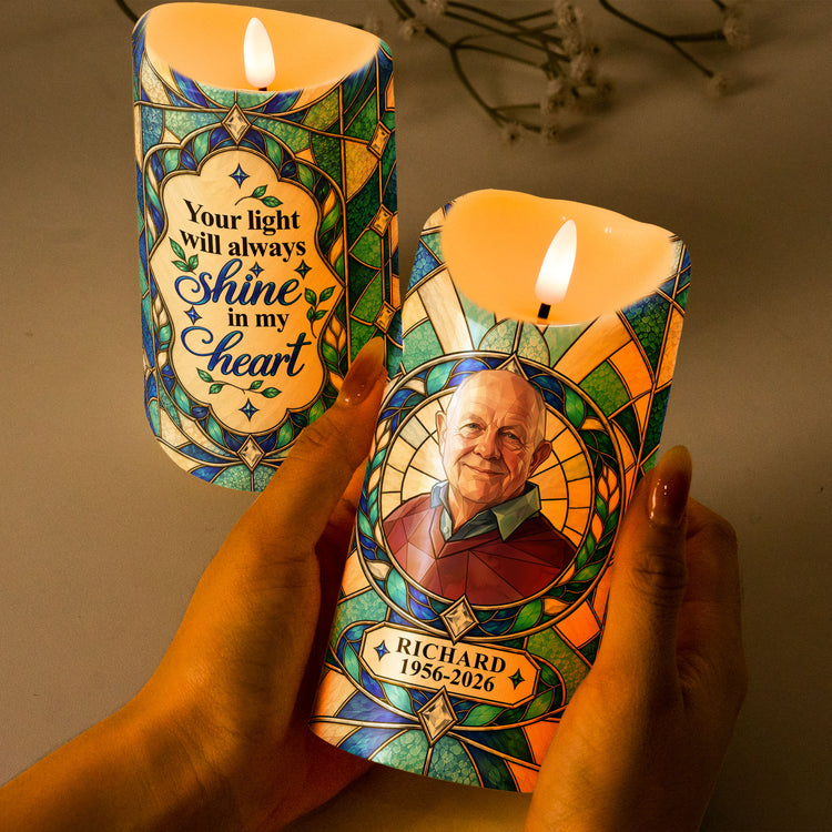 Always With You Custom Photo Stained Glass Art Memorial Gifts - Personalized LED Candle 3