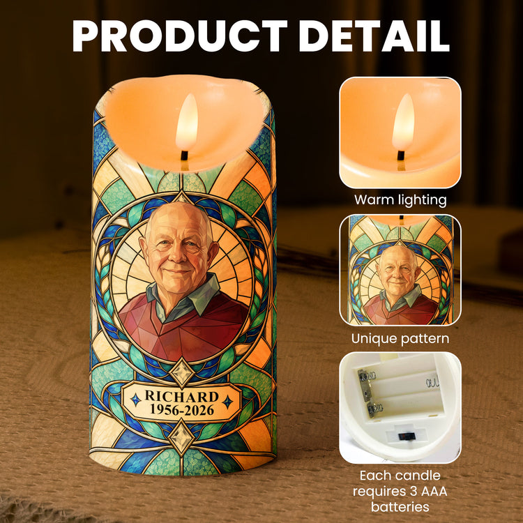 Always With You Custom Photo Stained Glass Art Memorial Gifts - Personalized LED Candle 5
