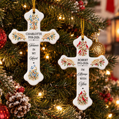 Always With You Forever In Our Hearts Christmas Cross Ornament - Personalized Ornament