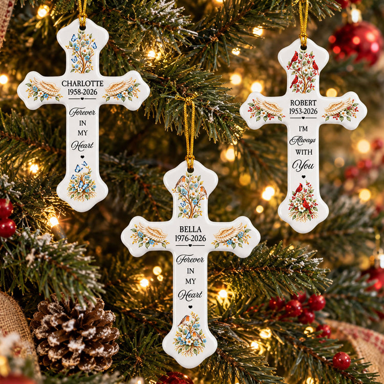 Always With You Forever In Our Hearts Christmas Cross Ornament - Personalized Ornament 2