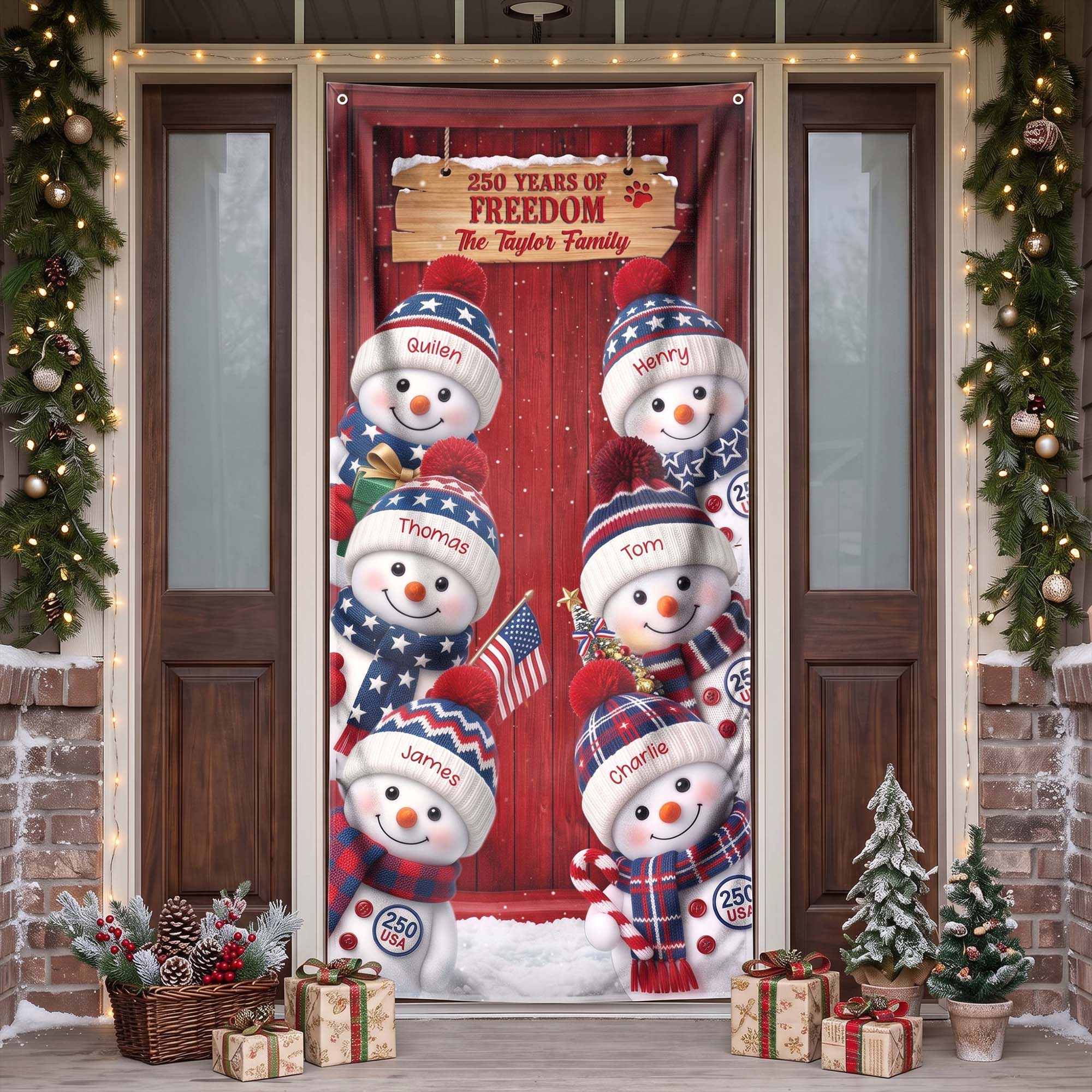 America 250Th Anniversary Snowman - Personalized Door Cover 1