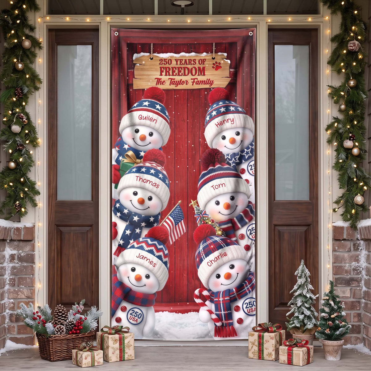 America 250Th Anniversary Snowman - Personalized Door Cover 1