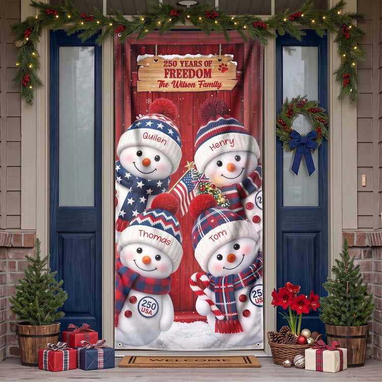 America 250Th Anniversary Snowman - Personalized Door Cover 2