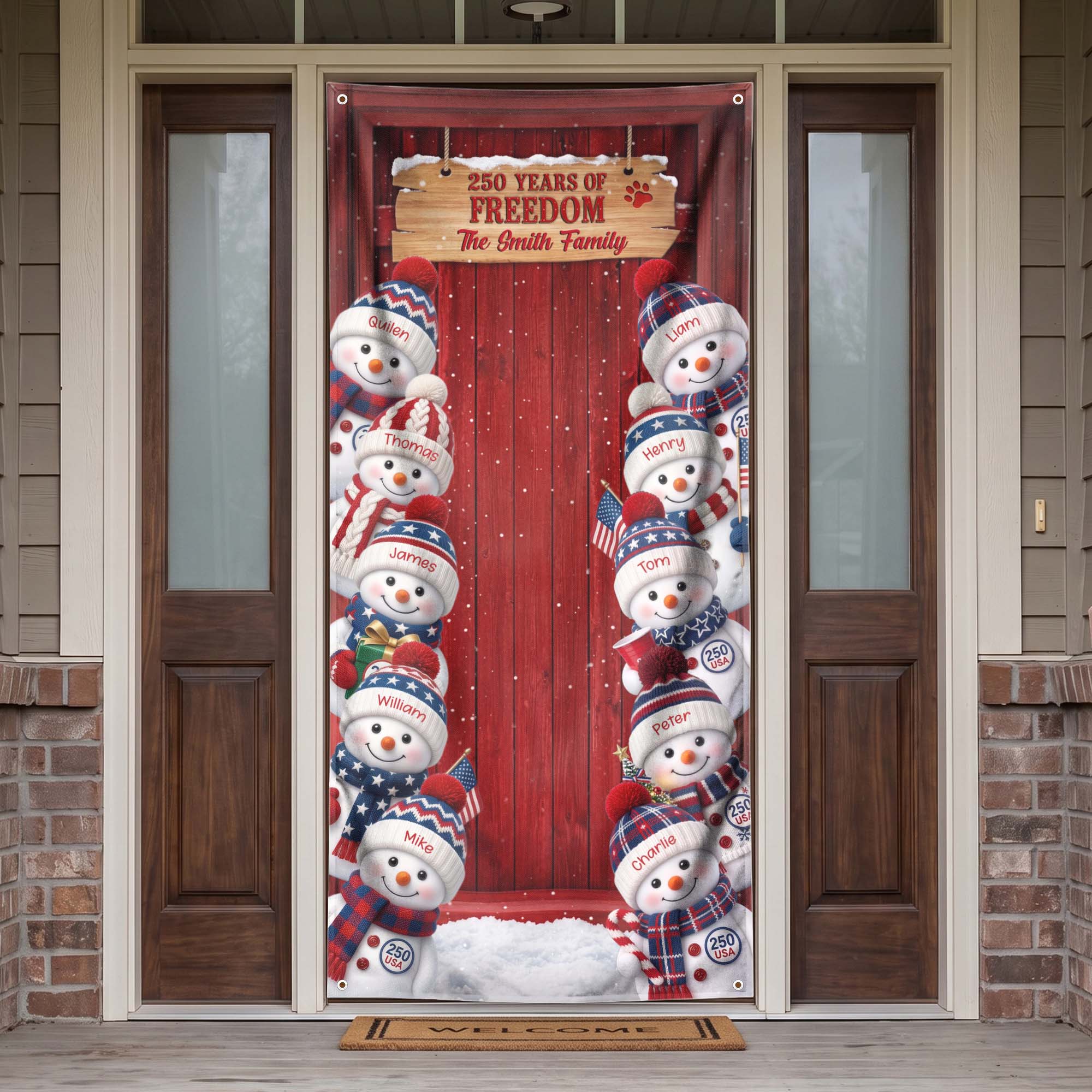 America 250Th Anniversary Snowman - Personalized Door Cover 3