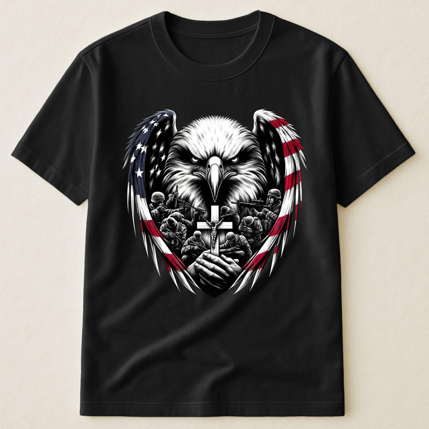 American Eagle Wings & Soldiers Praying Cross - Shirt