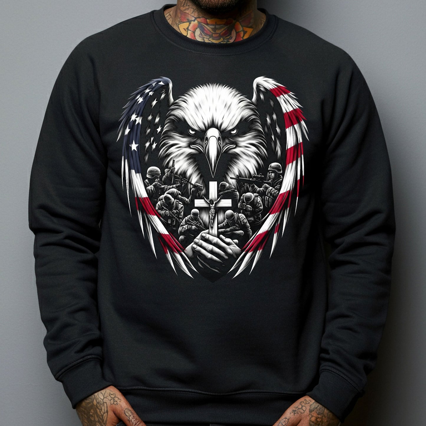 American Eagle Wings & Soldiers Praying Cross - Shirt