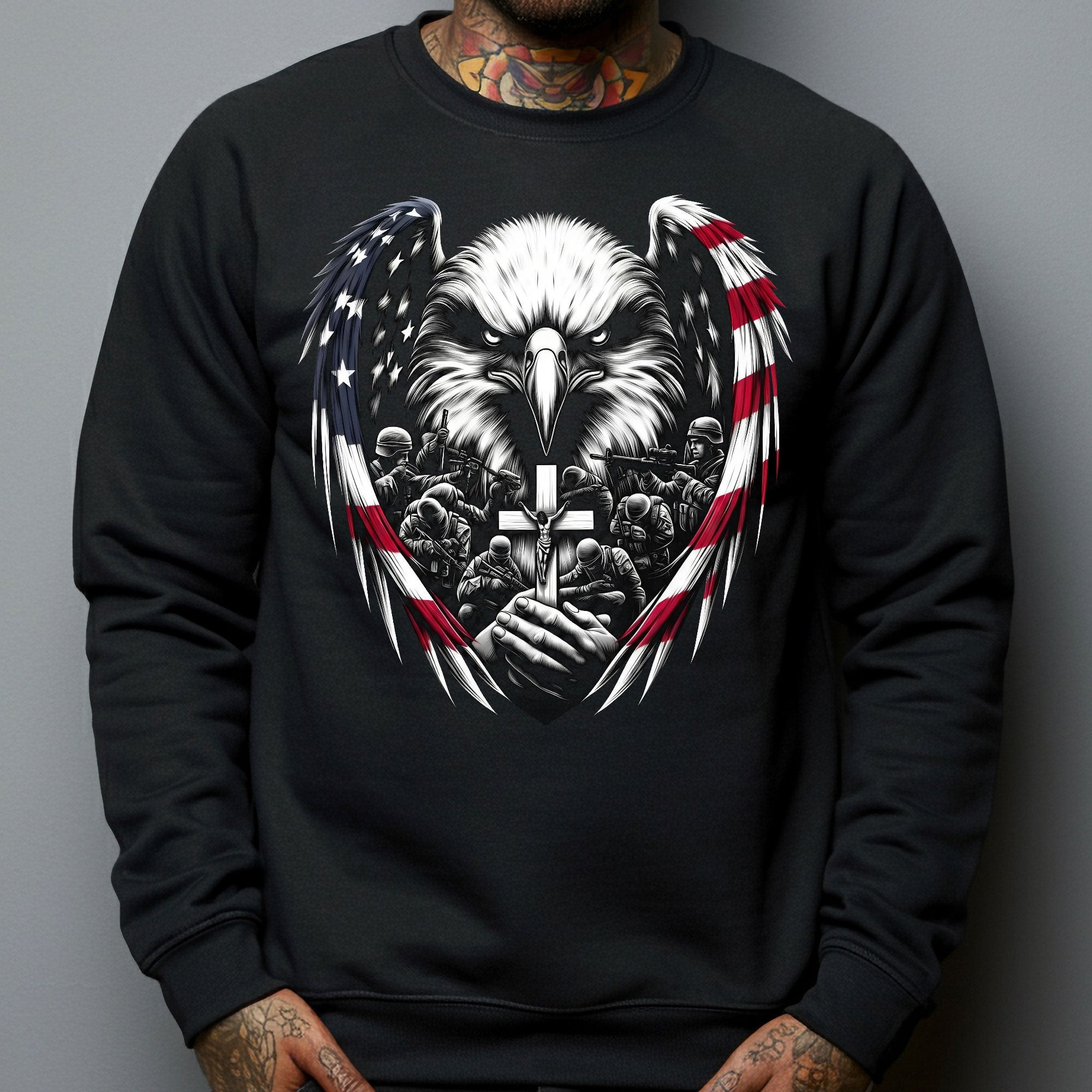 American Eagle Wings & Soldiers Praying Cross - Shirt