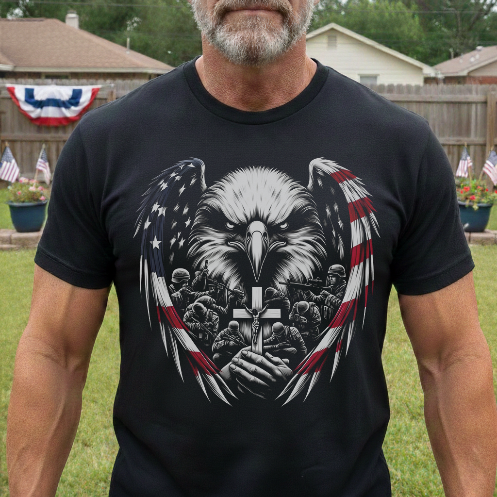 American Eagle Wings & Soldiers Praying Cross - Shirt