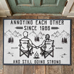 Annoying Each Other Since And Still Going Strong Couple Sitting Line Art - Personalized Doormat 1