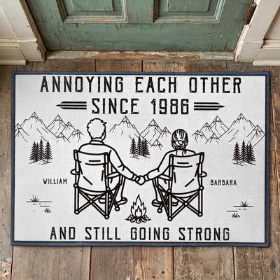 Annoying Each Other Since And Still Going Strong Couple Sitting Line Art - Personalized Doormat